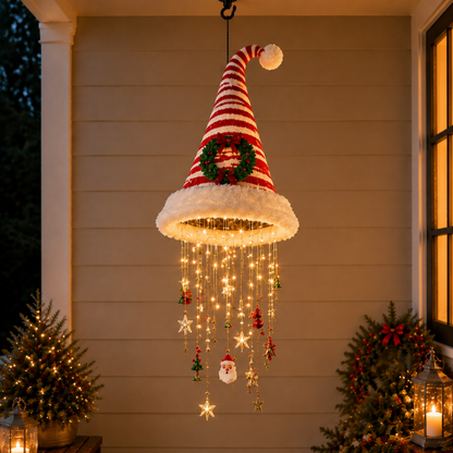 Lighted Santa Hat Hanging Chandelier LED Christmas String Light Decor Gift
