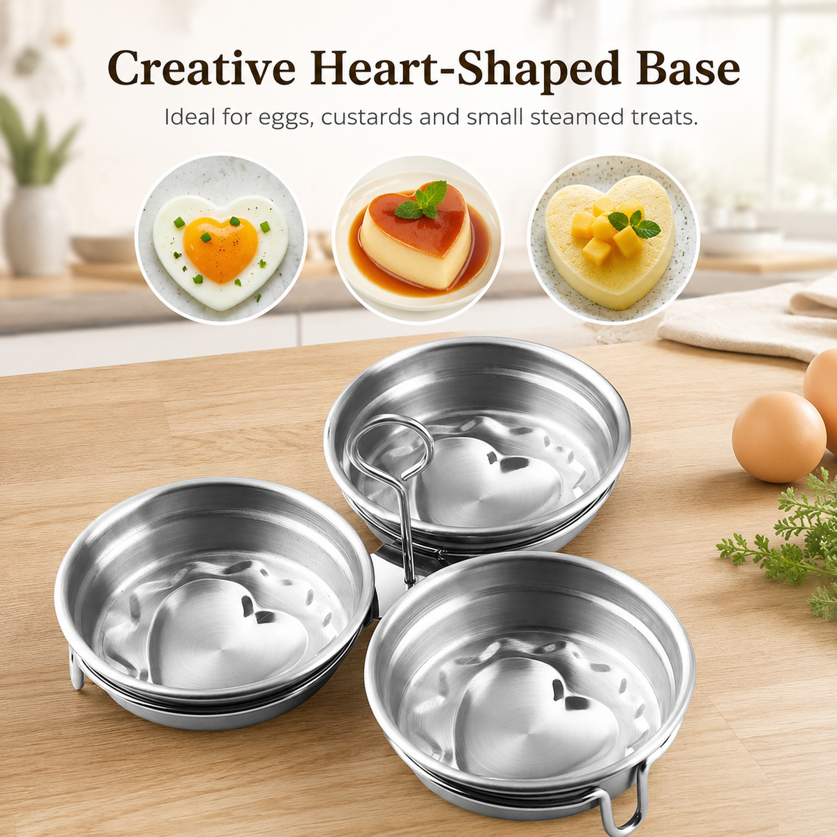 3-Cup Stainless Steel Egg Poacher – Egg Steamer Set