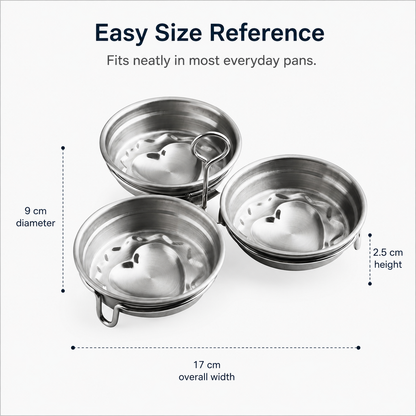 3-Cup Stainless Steel Egg Poacher – Egg Steamer Set