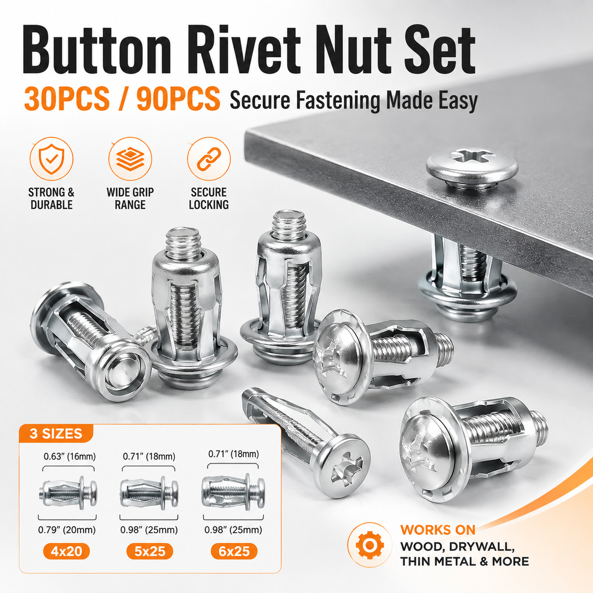 30/90PCS Rivet Nut Fastener Set — Strong Hold, Easy Install