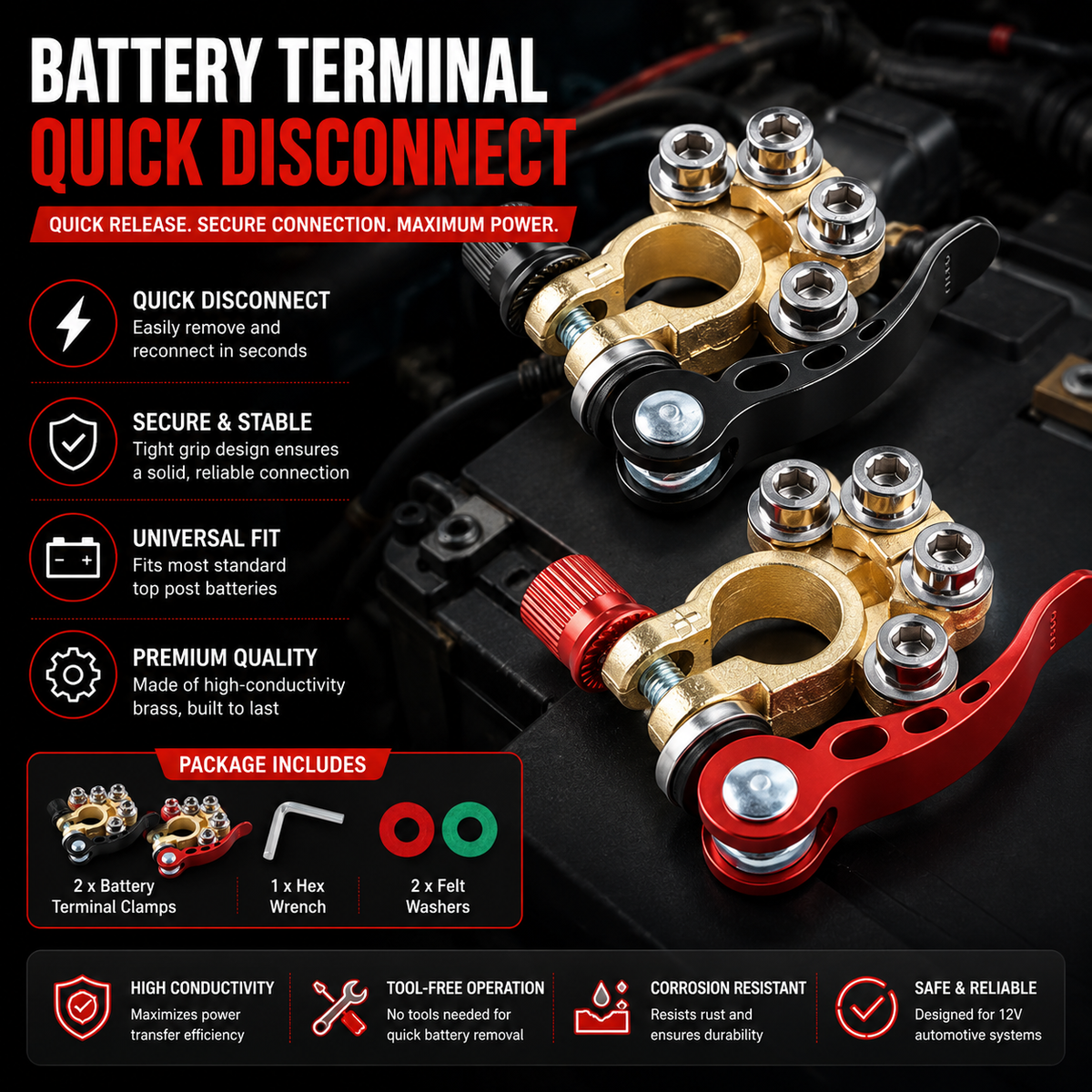 2PCS 4-Way Quick Release Battery Terminal Connectors