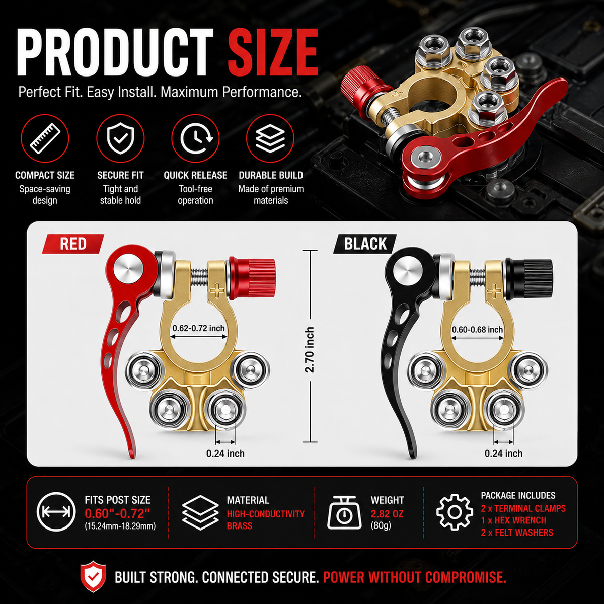 2PCS 4-Way Quick Release Battery Terminal Connectors