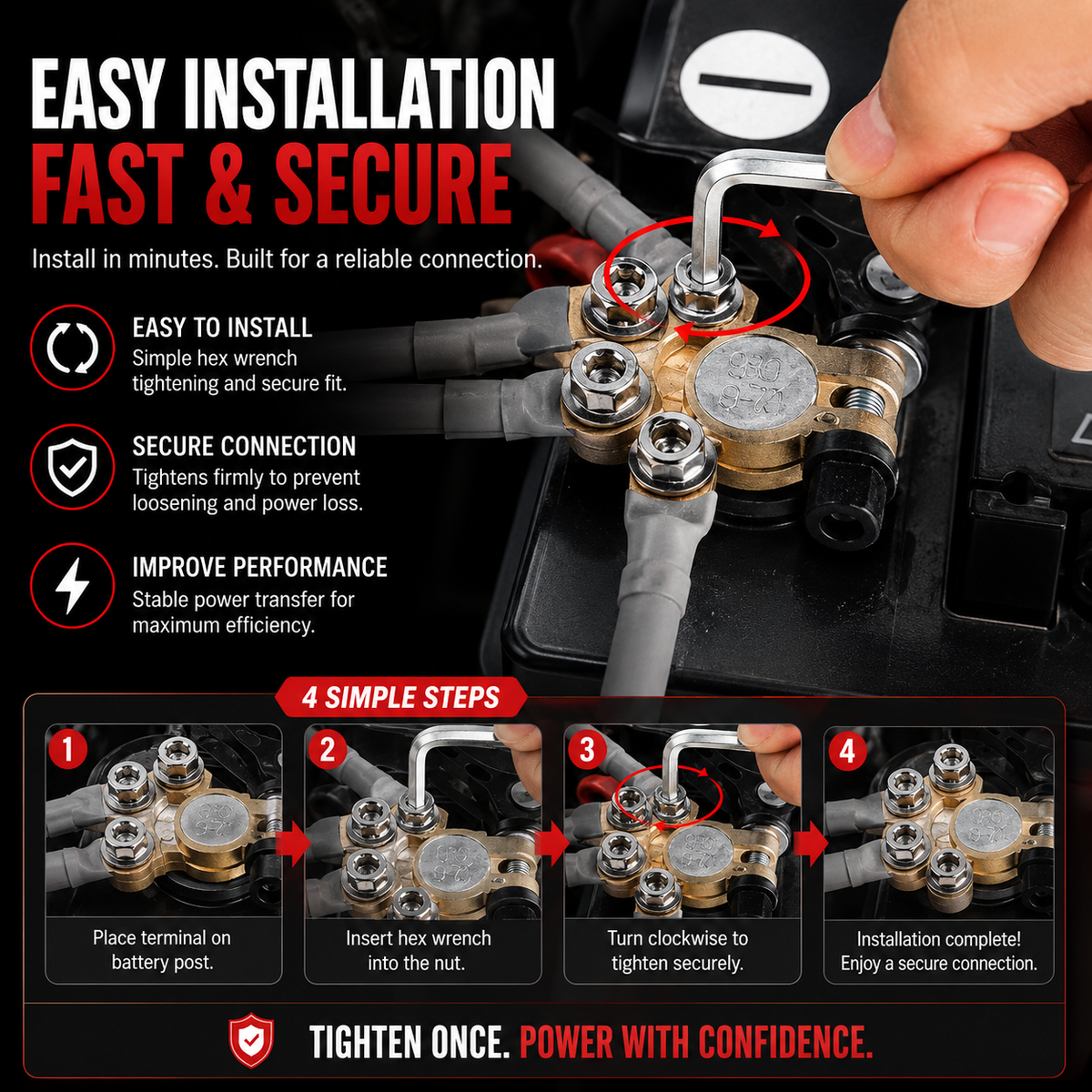 2PCS 4-Way Quick Release Battery Terminal Connectors