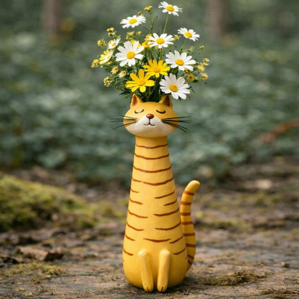 Handmade quirky cat-shaped vas