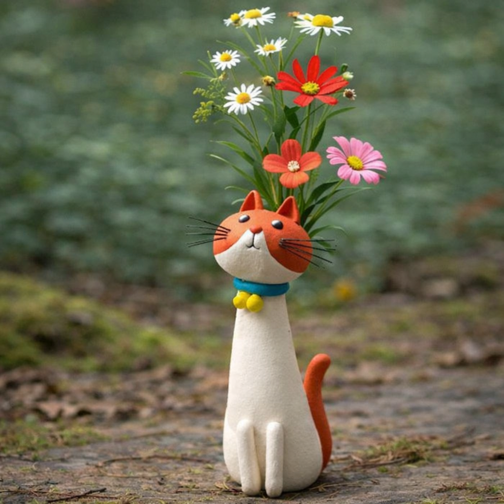 Handmade quirky cat-shaped vas