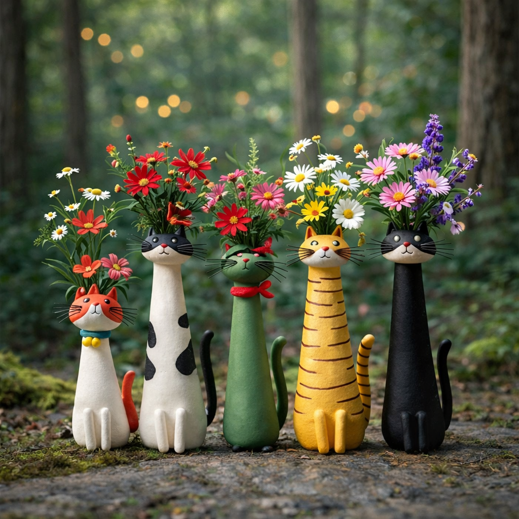 Handmade quirky cat-shaped vas