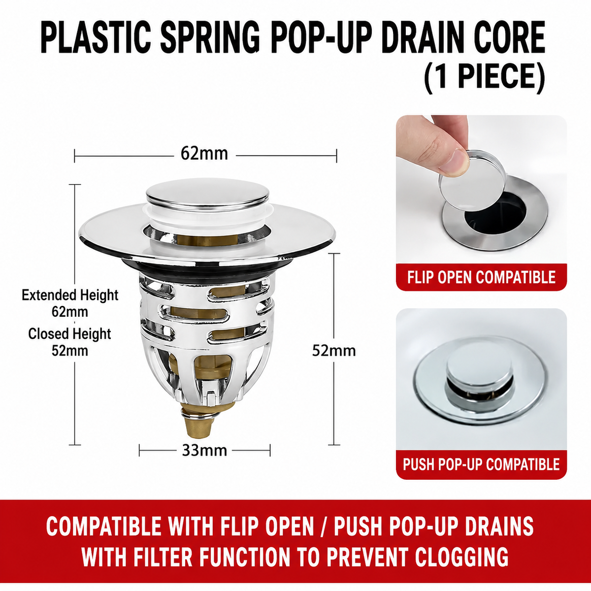 Universal Pop-Up Sink Drain Filter – Anti-Odor & Anti-Clog