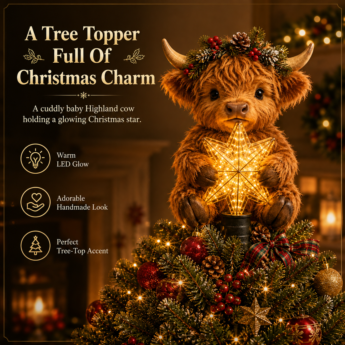 Baby Highland Cow Glowing Star Tree Topper
