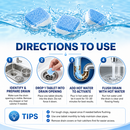 Drain Cleaning Tablets 12 Pack For Sinks, Showers & Washing Machines
