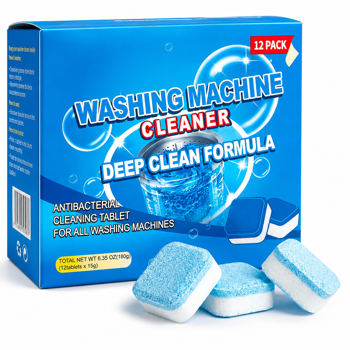 Drain Cleaning Tablets 12 Pack For Sinks, Showers & Washing Machines