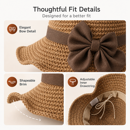 Elegant Woven Straw Sun Hat with Bow