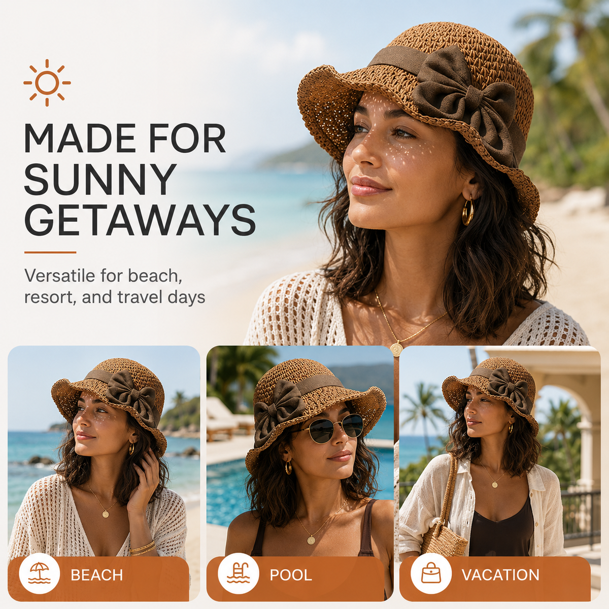 Elegant Woven Straw Sun Hat with Bow