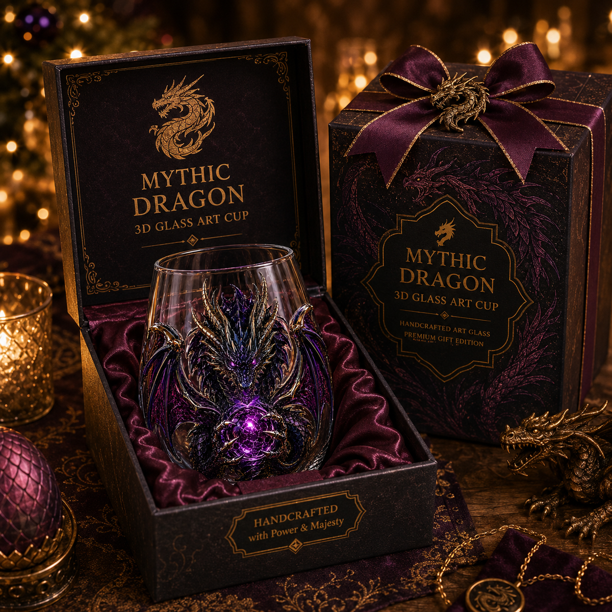 3D Mythic Dragon Glass Art Cup | Luxury Raised Fantasy Glassware for Whiskey, Home Bar Décor & Legendary Gifts
