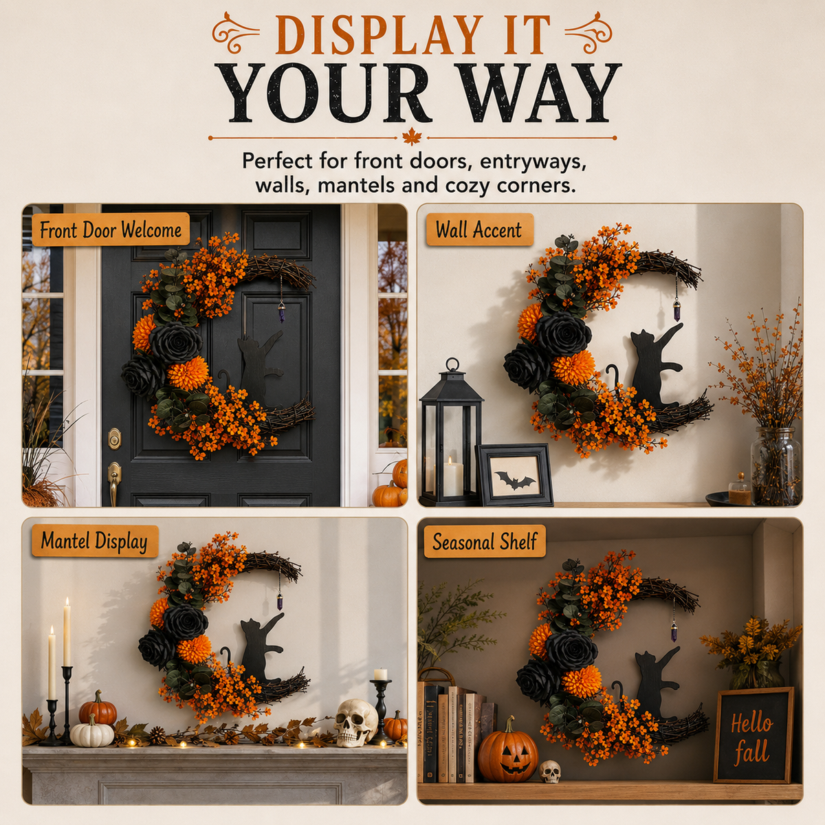 Handmade Halloween Cat Wreath