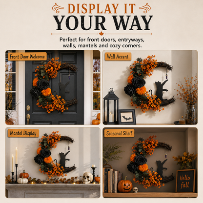Handmade Halloween Cat Wreath