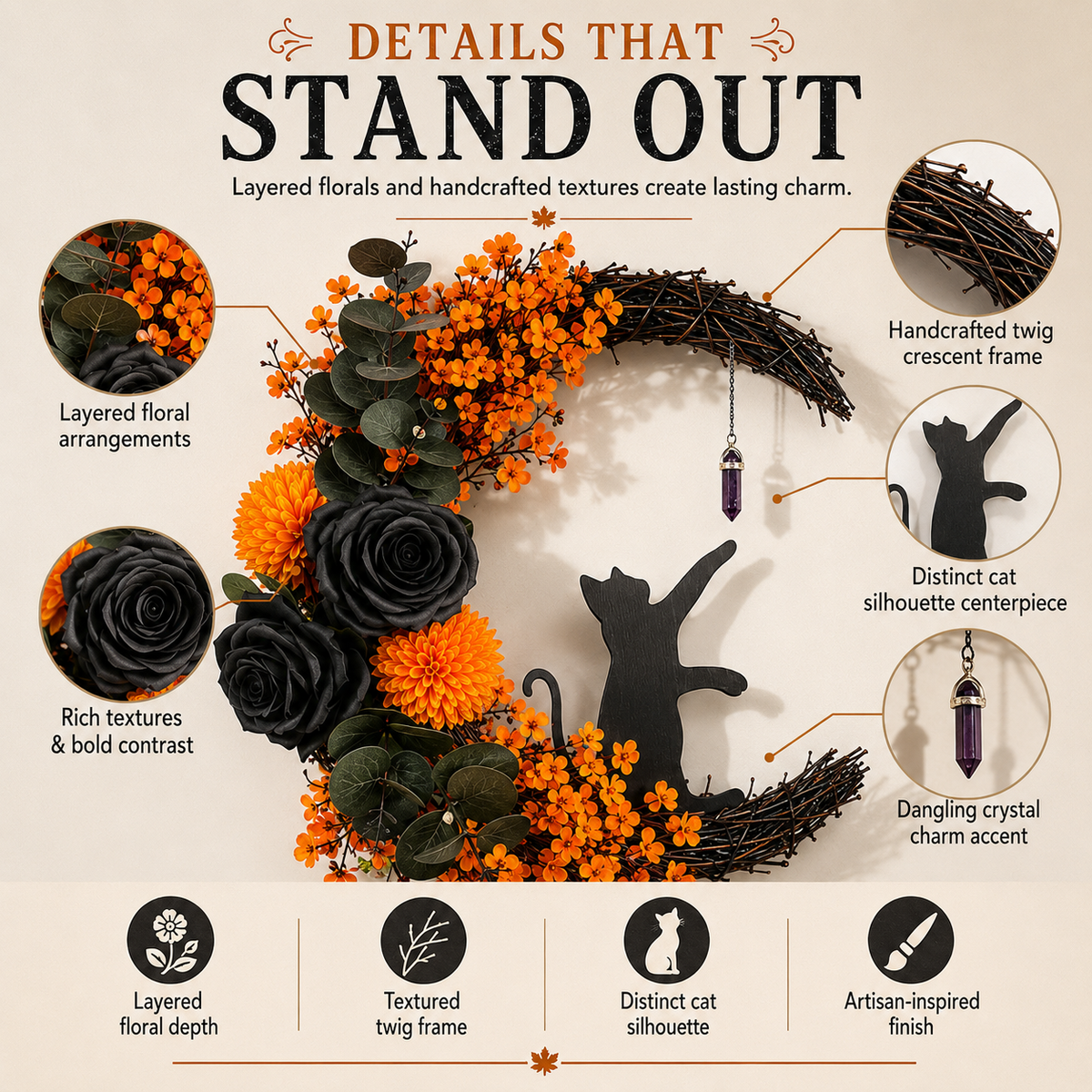 Handmade Halloween Cat Wreath
