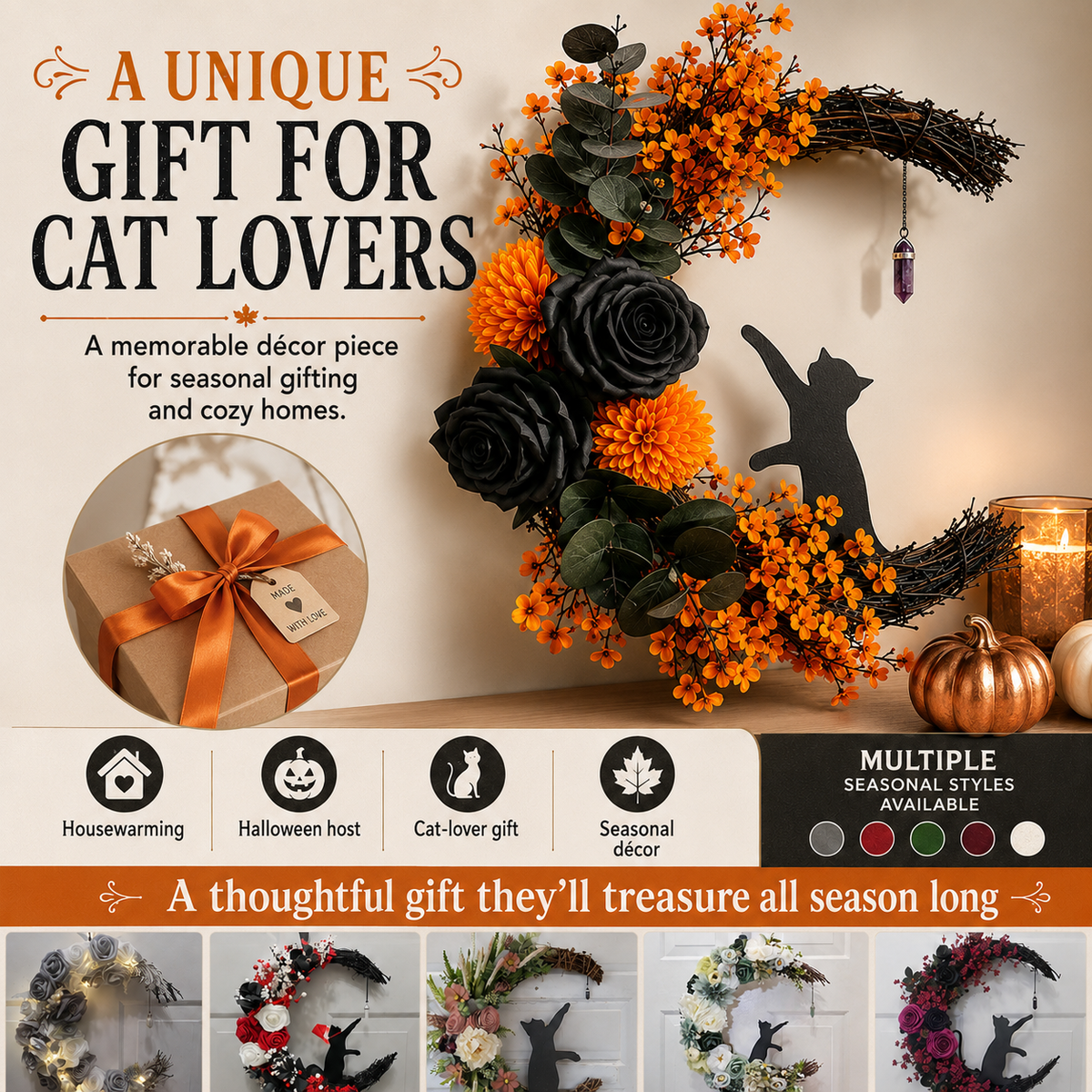 Handmade Halloween Cat Wreath