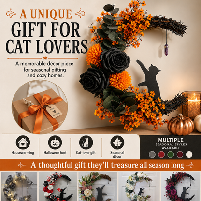 Handmade Halloween Cat Wreath
