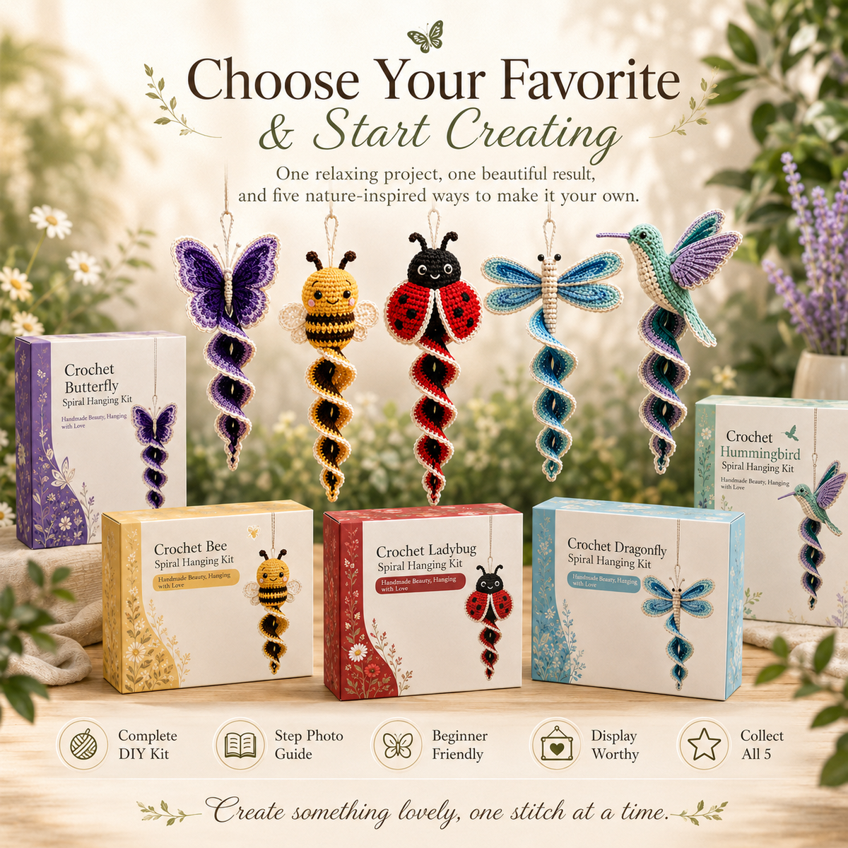 DIY Crochet Garden Friends Spiral Hanging Kit