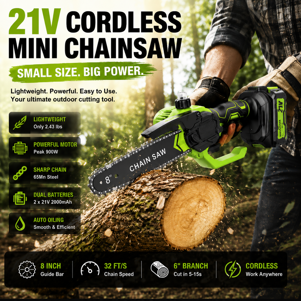 Mini Chainsaw 8-Inch Portable Electric Chainsaw for Tree Trimming & DIY URL Handle