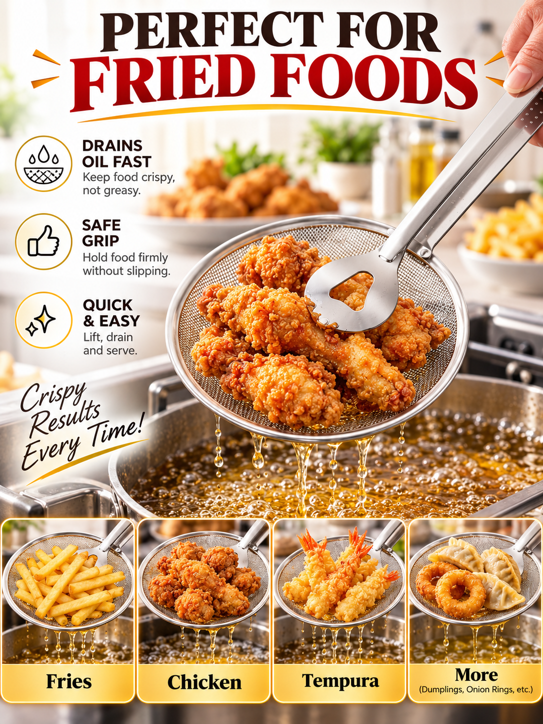 Kitchen Deal – 2-in-1 Frying Strainer Tongs