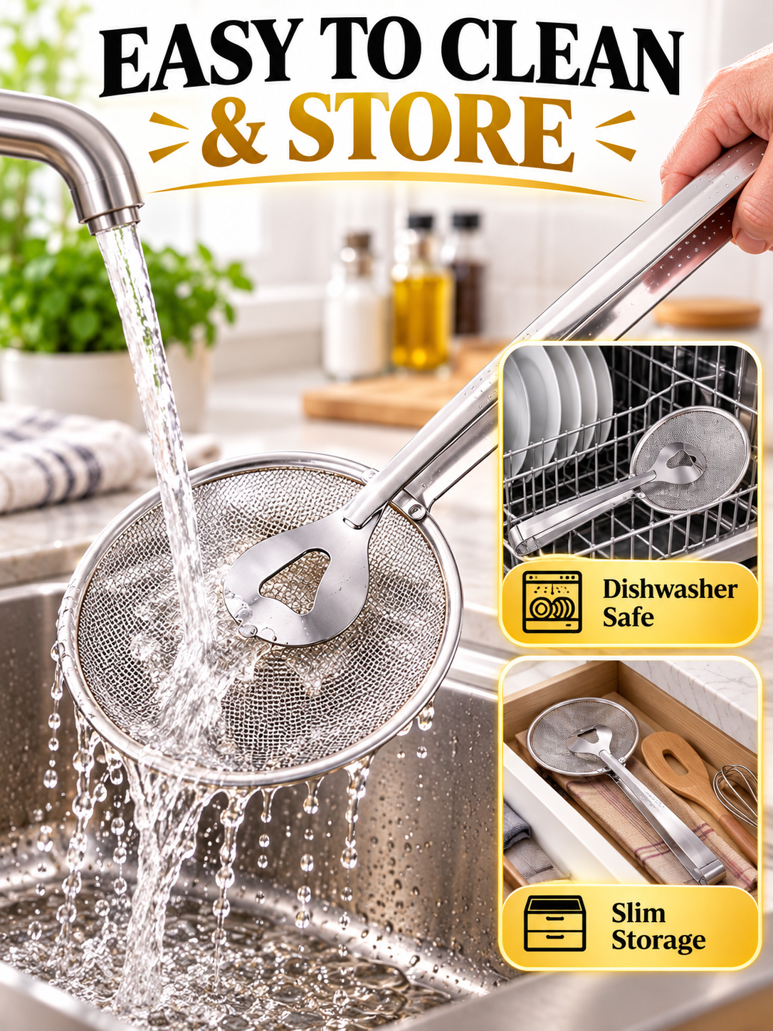 Kitchen Deal – 2-in-1 Frying Strainer Tongs