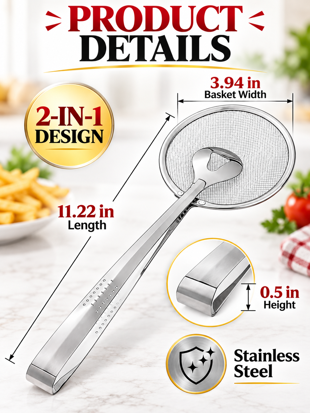 Kitchen Deal – 2-in-1 Frying Strainer Tongs