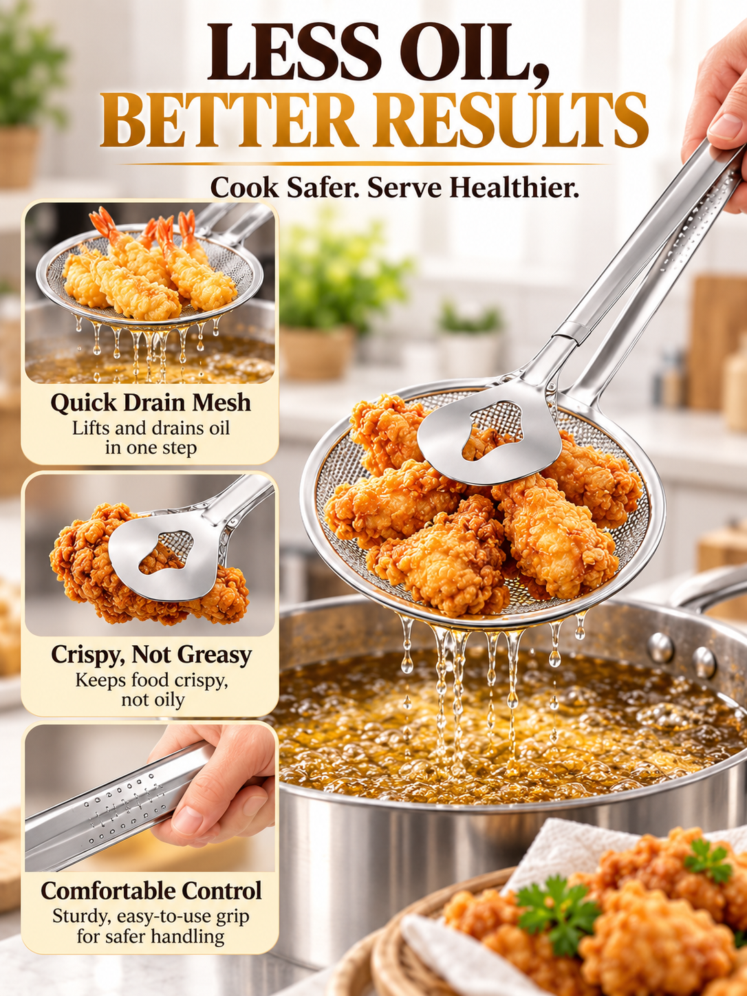 Kitchen Deal – 2-in-1 Frying Strainer Tongs