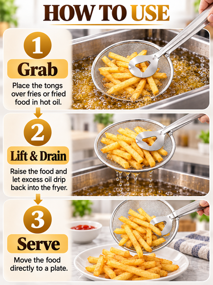 Kitchen Deal – 2-in-1 Frying Strainer Tongs