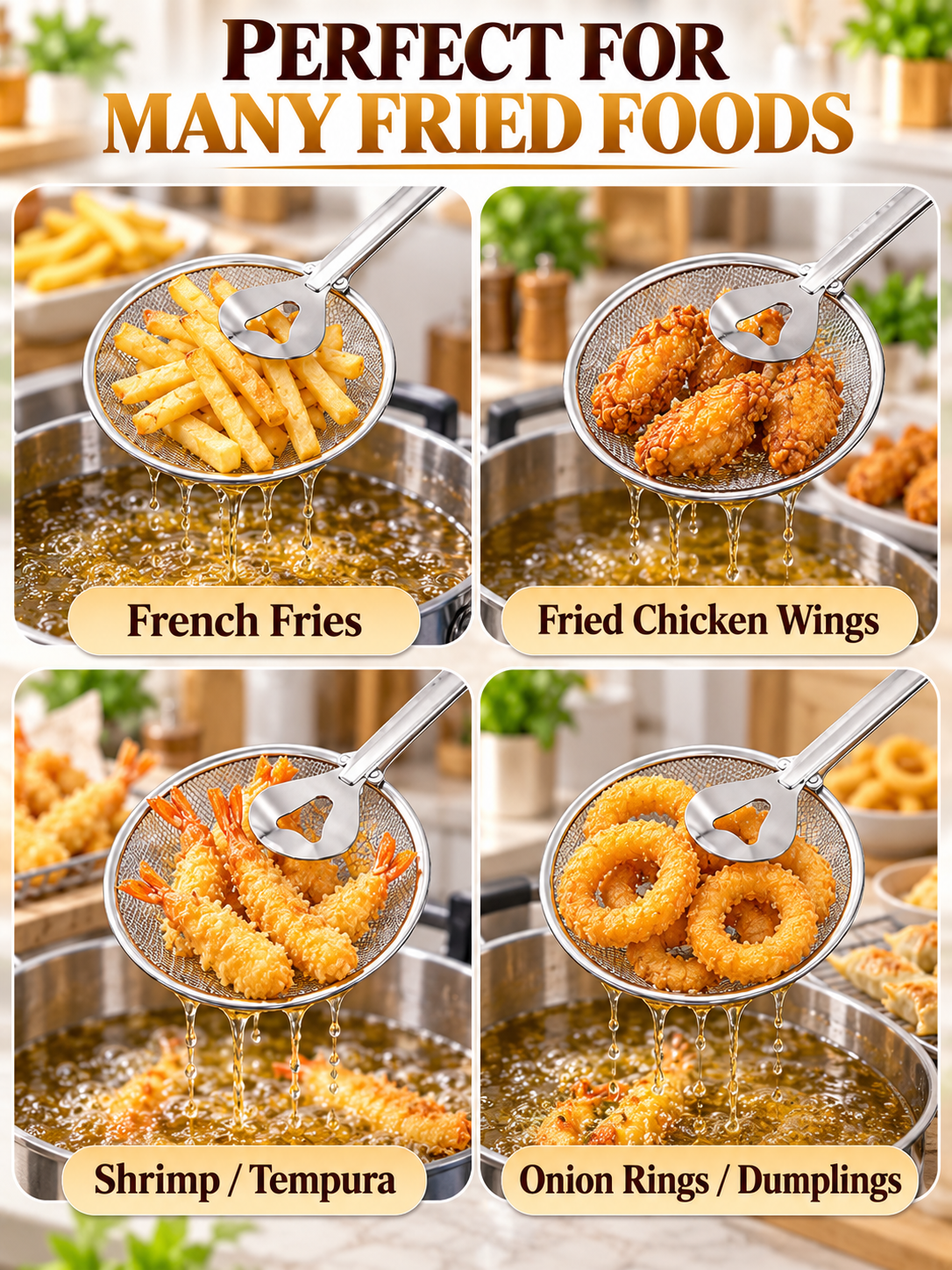 Kitchen Deal – 2-in-1 Frying Strainer Tongs