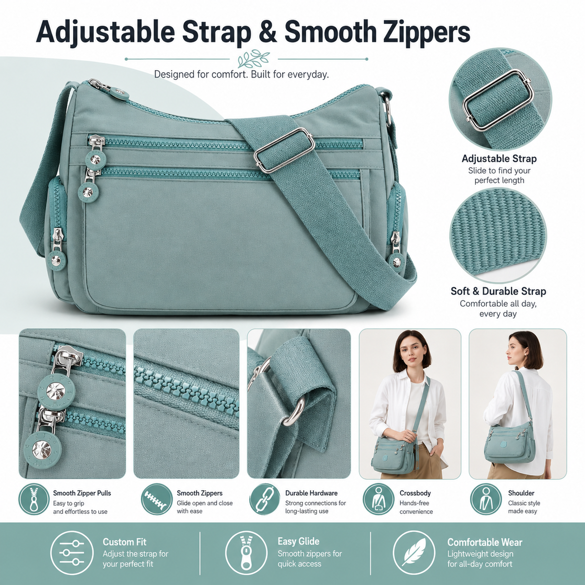Multi-Pocket Campus Nylon Crossbody Bag