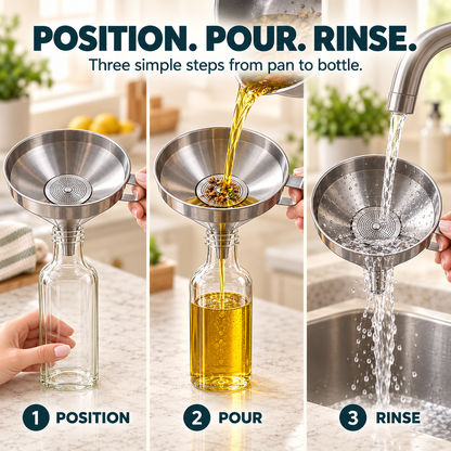 Pour, Strain & Transfer Without the Mess – Stainless Steel Kitchen Funnel