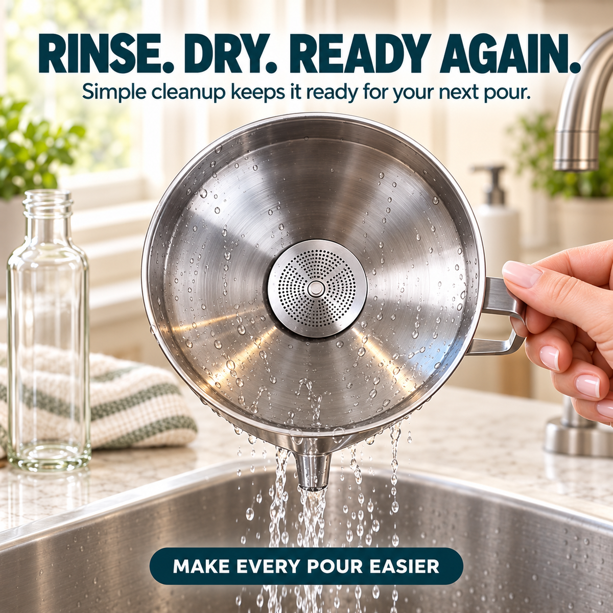 Pour, Strain & Transfer Without the Mess – Stainless Steel Kitchen Funnel