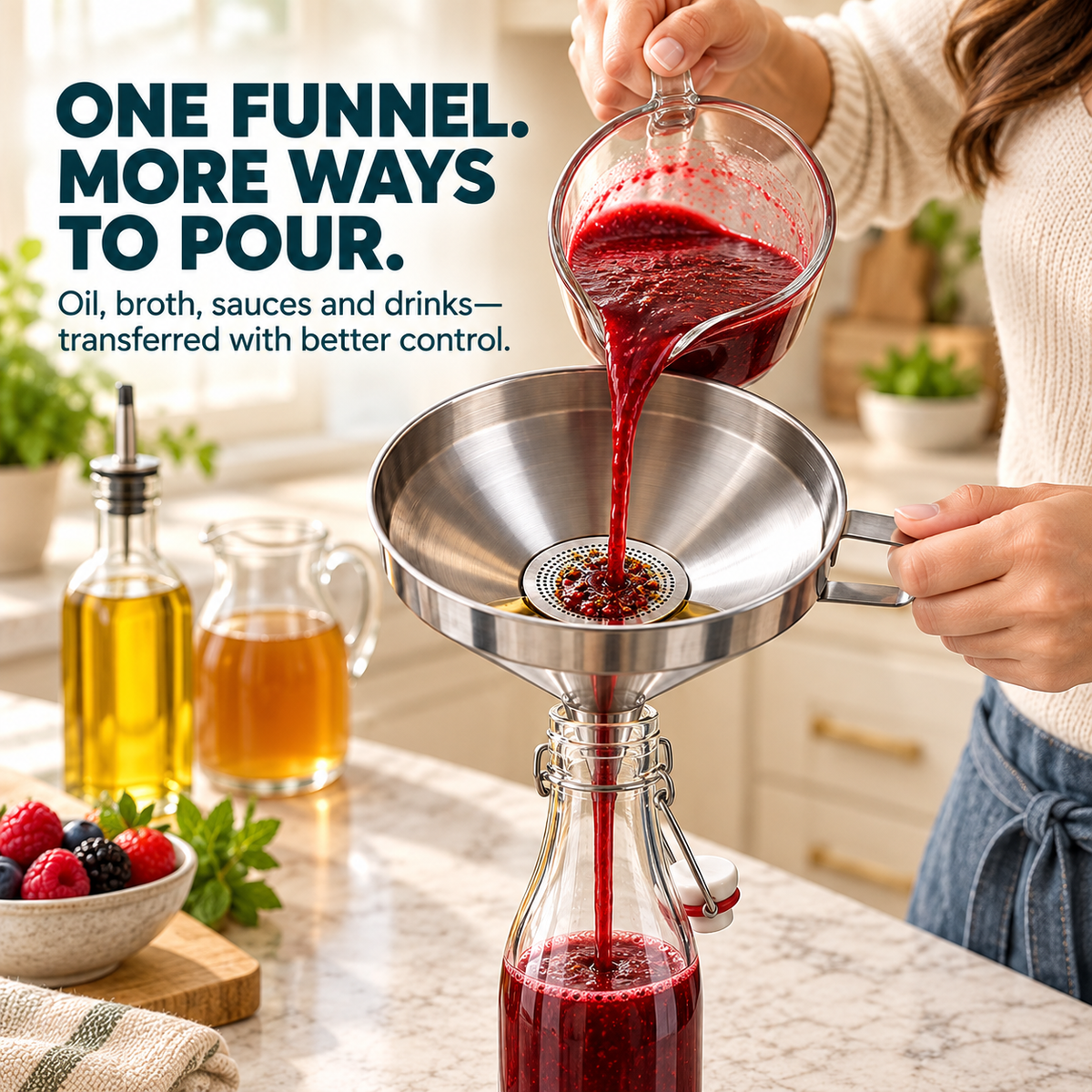 Pour, Strain & Transfer Without the Mess – Stainless Steel Kitchen Funnel