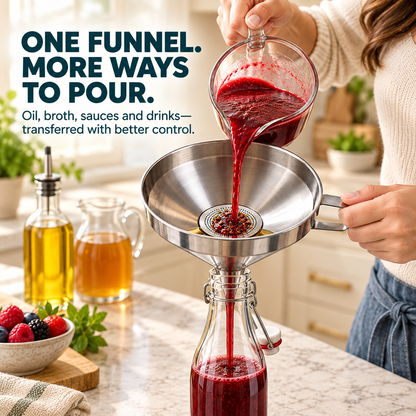 Pour, Strain & Transfer Without the Mess – Stainless Steel Kitchen Funnel