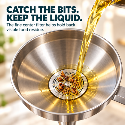 Pour, Strain & Transfer Without the Mess – Stainless Steel Kitchen Funnel