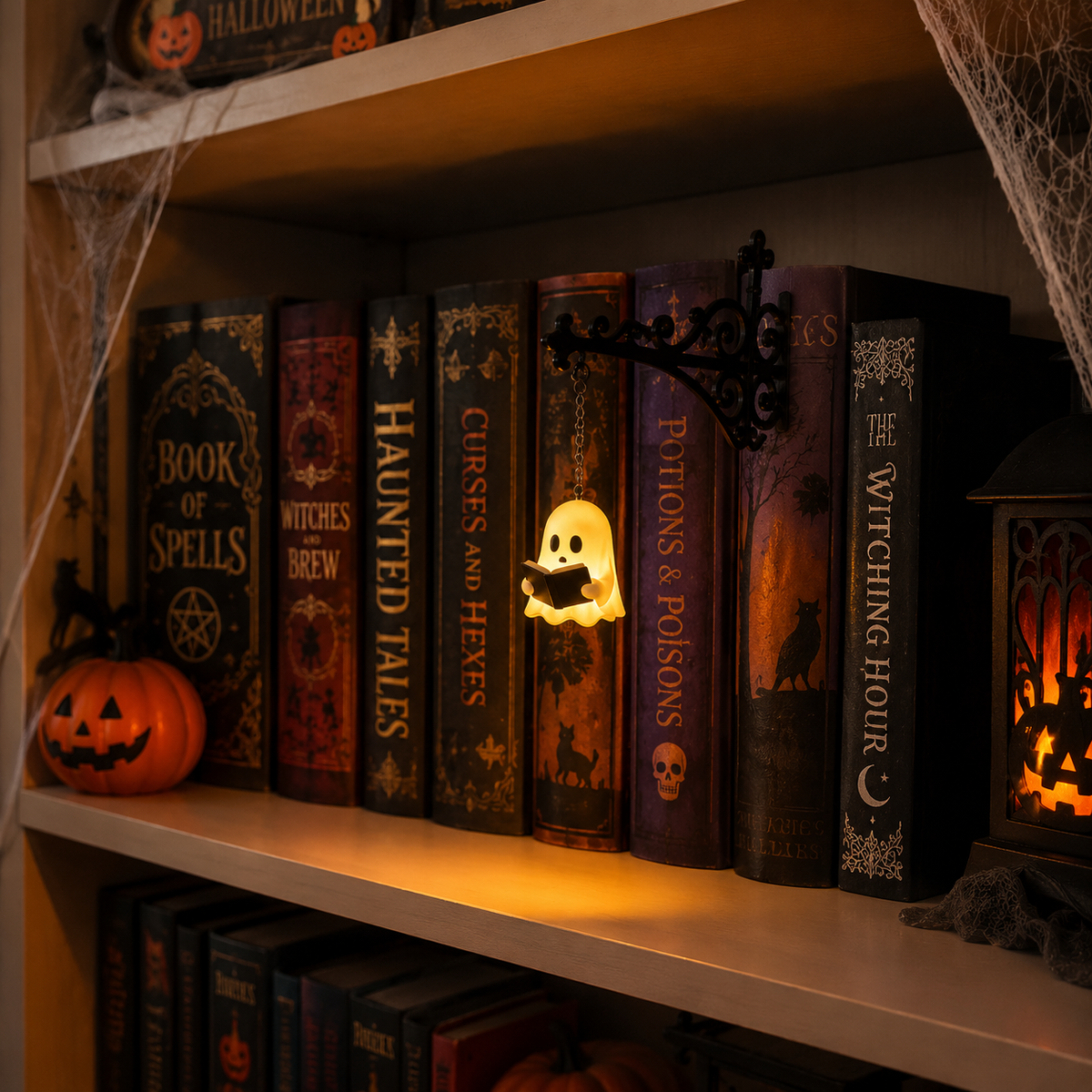 Ghost Bookshelf Lantern for Cozy Reading Corners