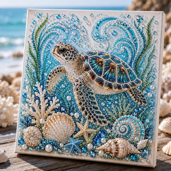 Last Day 49% OFF Ocean Theme Pearl Art DIY Kit – Relaxing DIY Craft to Create Stunning Coastal Artwork
