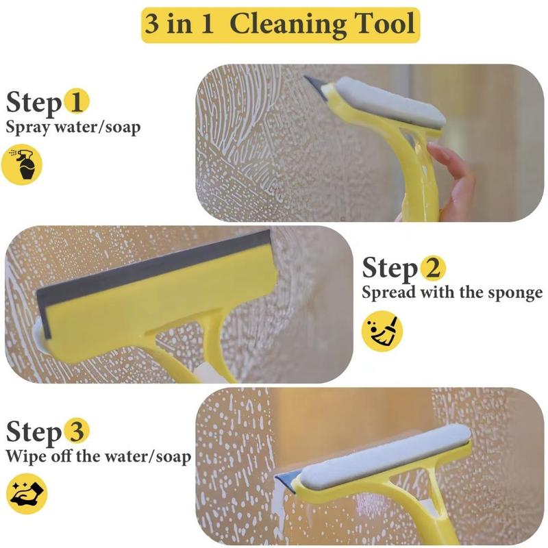 3-in-1 Window Cleaner: Spray + Scrub + Squeegee for Home & Car