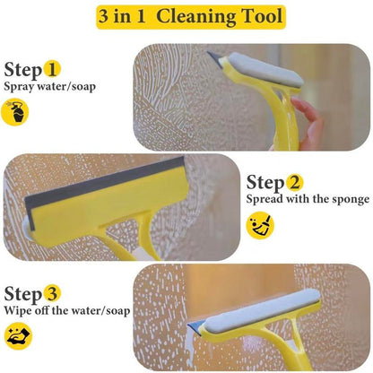 3-in-1 Window Cleaner: Spray + Scrub + Squeegee for Home & Car