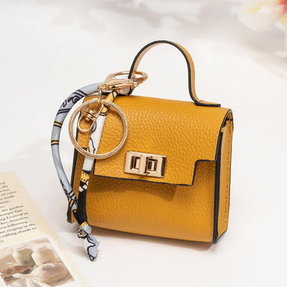 Mini Square Bag Pendant Keychain - High Quality Leather with Colorful Strap