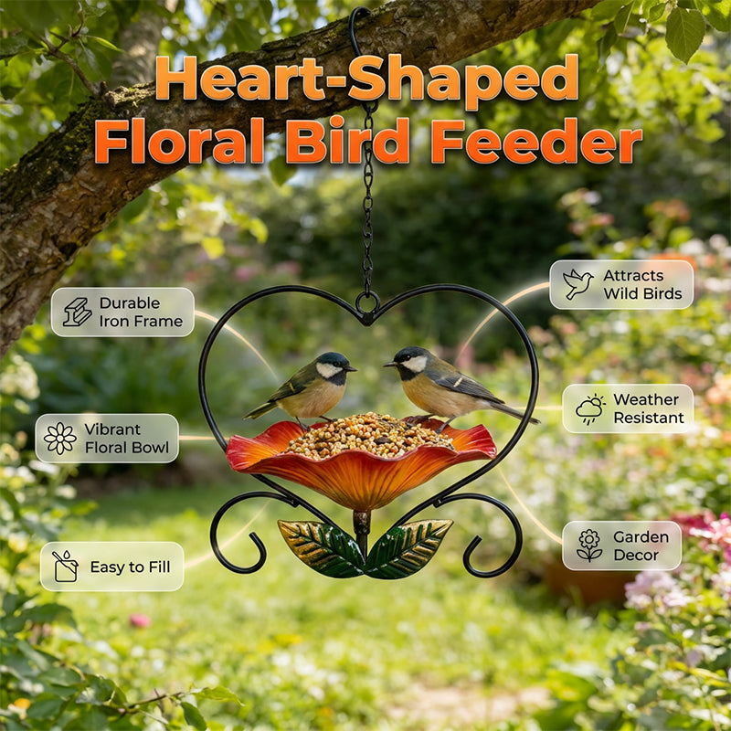 Heart-Shaped Bird Feeder – Floral, Hanging,Perfect for Backyard or Balcony
