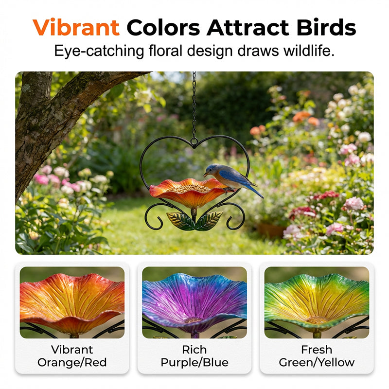 Heart-Shaped Bird Feeder – Floral, Hanging,Perfect for Backyard or Balcony