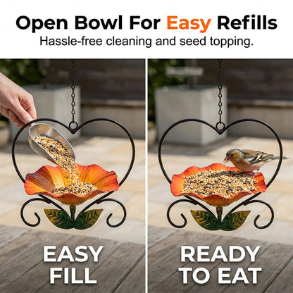 Heart-Shaped Bird Feeder – Floral, Hanging,Perfect for Backyard or Balcony