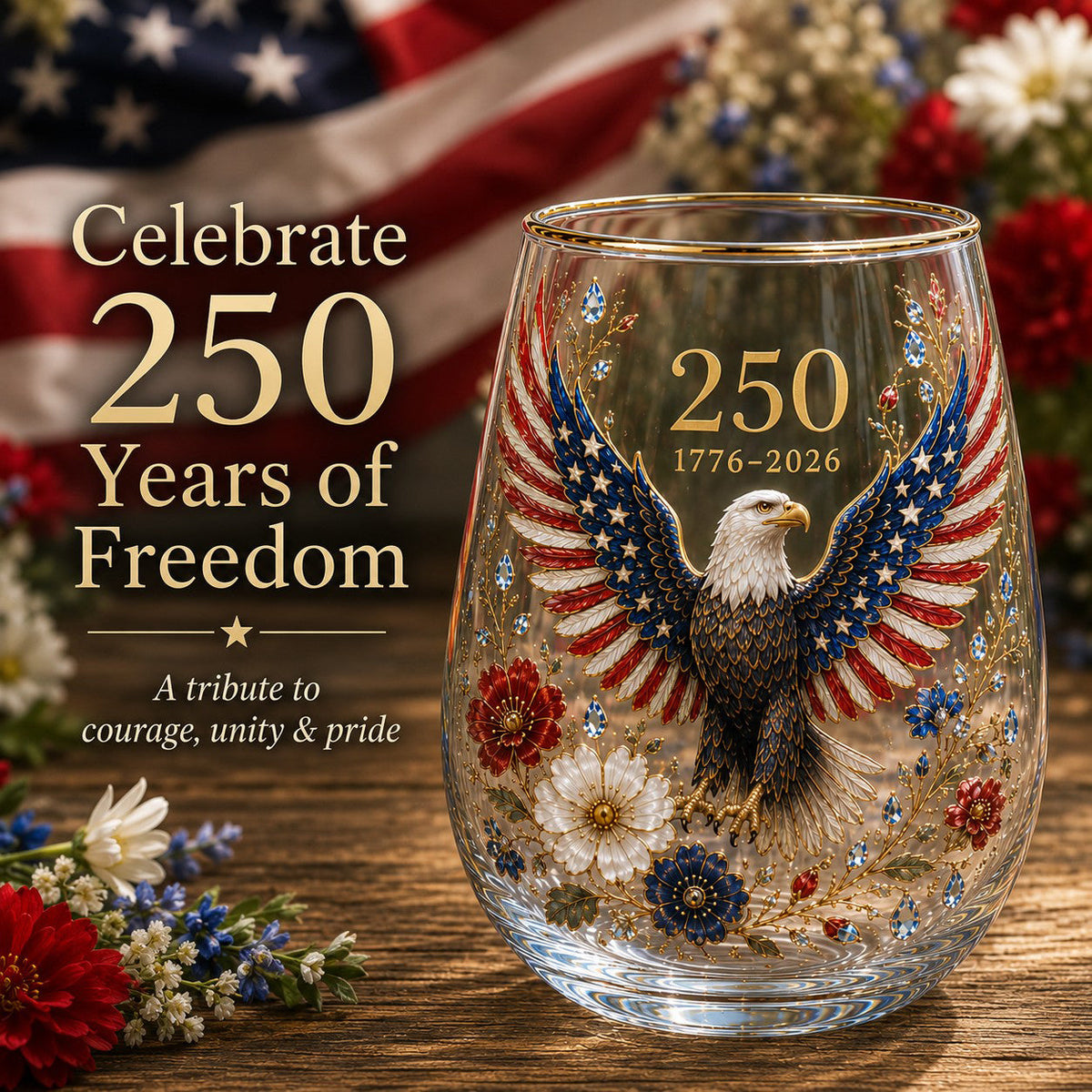 Patriotic Eagle 250th Anniversary-Inspired Glass Tumbler
