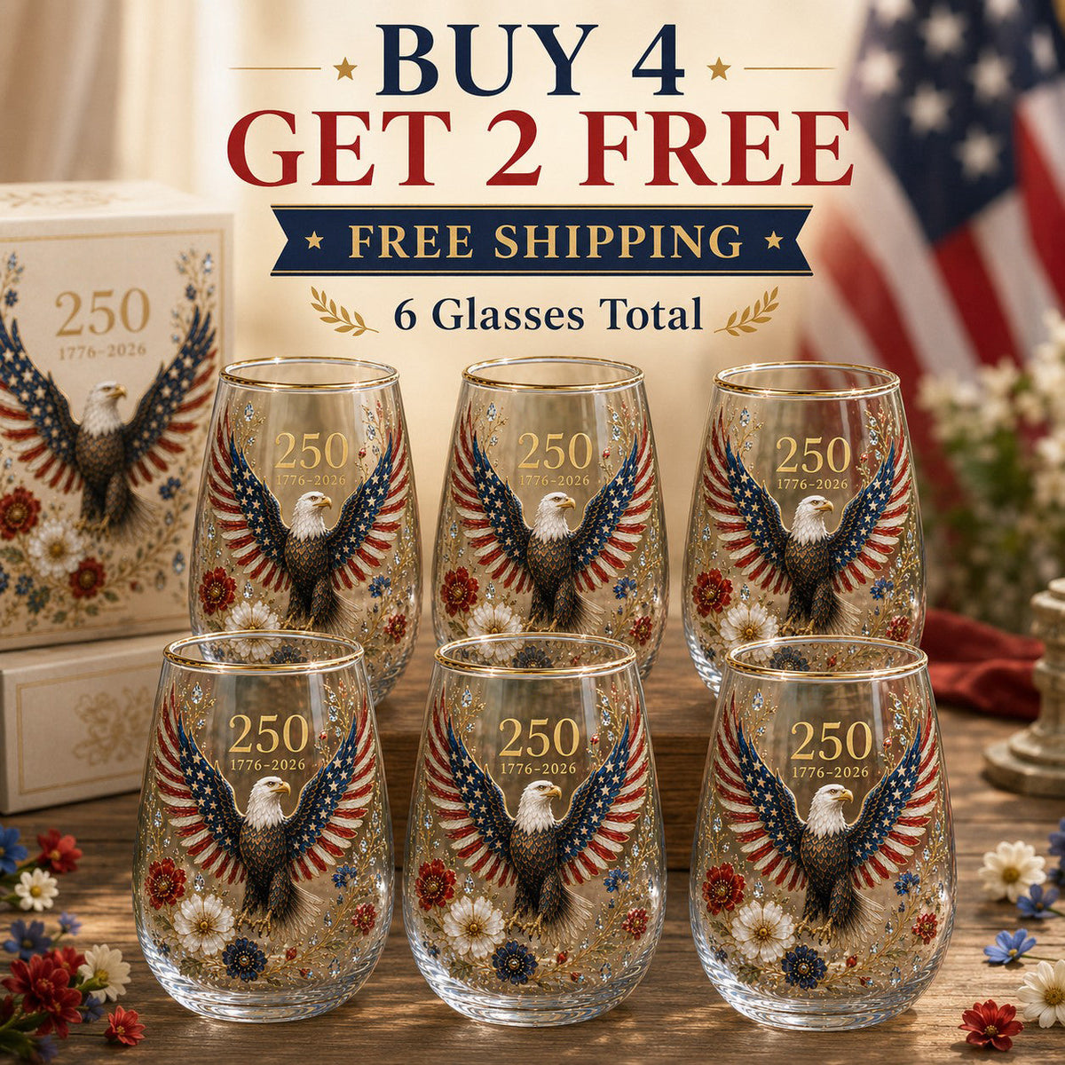 Patriotic Eagle 250th Anniversary-Inspired Glass Tumbler