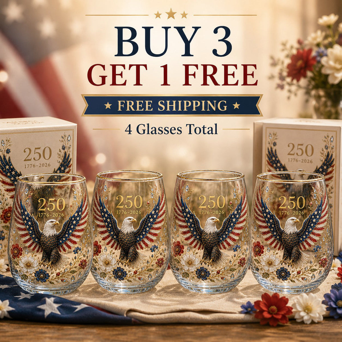 Patriotic Eagle 250th Anniversary-Inspired Glass Tumbler