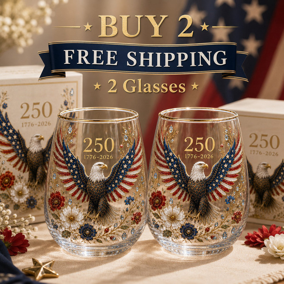 Patriotic Eagle 250th Anniversary-Inspired Glass Tumbler