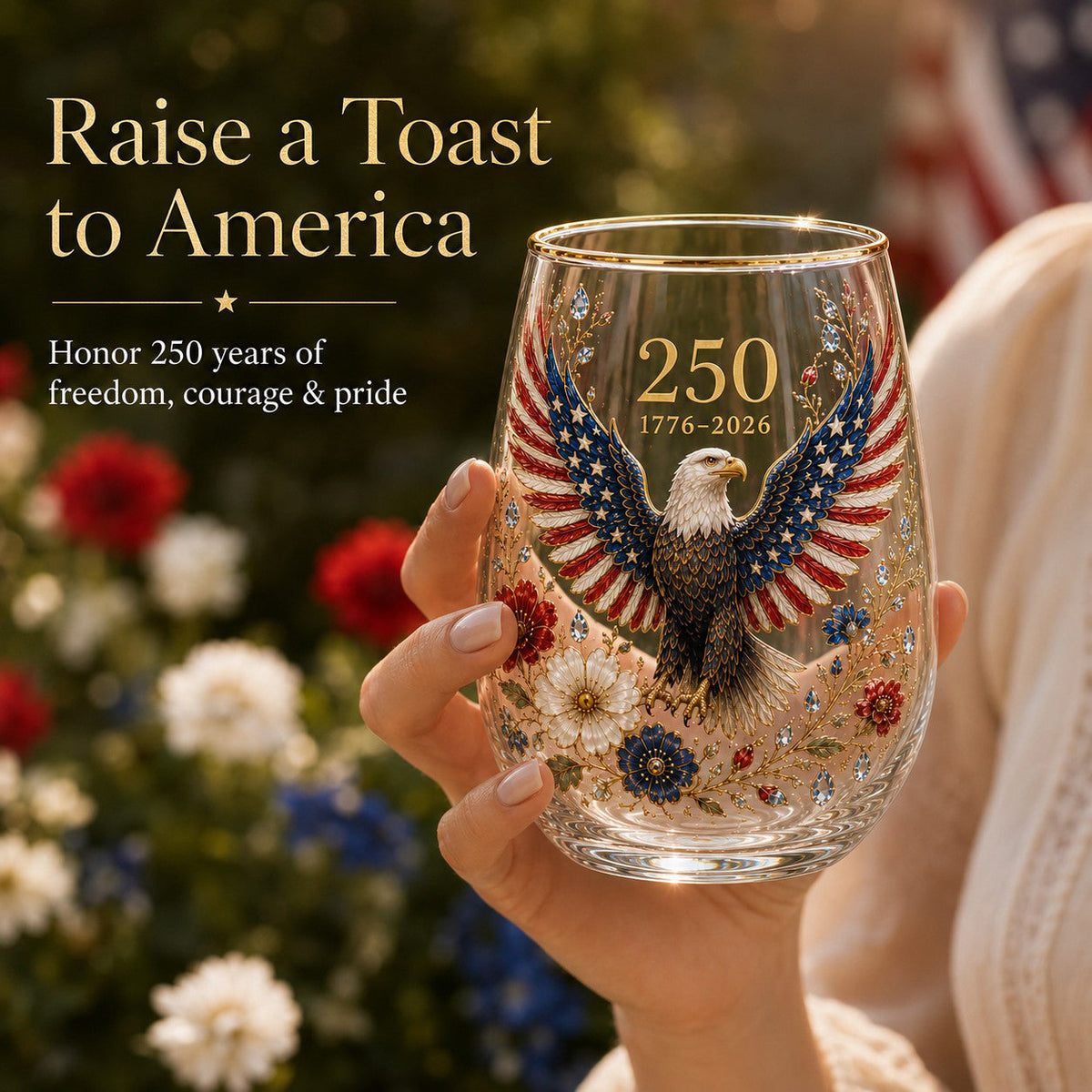 Patriotic Eagle 250th Anniversary-Inspired Glass Tumbler