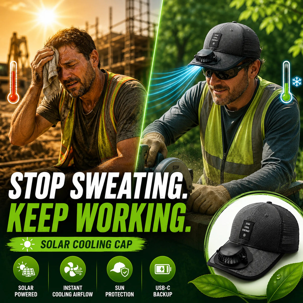 Cooling Solar Fan Hat – UV Protection & Breathable Mesh